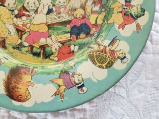 Vintage 1920 ' s Peter Rabbit ' s Radio Party tin litho plate,  H Cady,  Easter 7