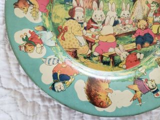 Vintage 1920 ' s Peter Rabbit ' s Radio Party tin litho plate,  H Cady,  Easter 8