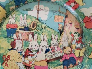 Vintage 1920 ' s Peter Rabbit ' s Radio Party tin litho plate,  H Cady,  Easter 9