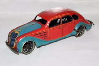Antique 1930s Rare Paya Airflow Wind Up Tin Litho Car No Tippco Bing Marklin