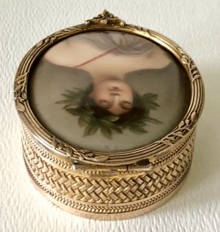 Antique French Ormolu Bronze Box Hand Painted Porcelain Portrait Plaque Daphne 5