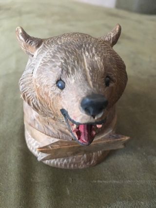 Victorian Carved Black Forest Wood Bear Inkwell C.  1900