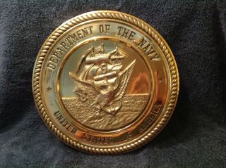 Department Of The Navy United States Of America Brass Wall Plaque 10 3/4 " Dia.