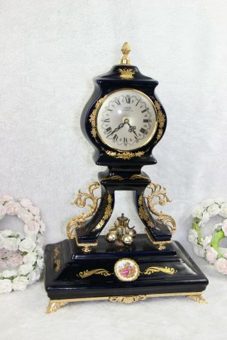 French Limoges Porcelain Mantel Clock Romantic Victorian Scene 1960s