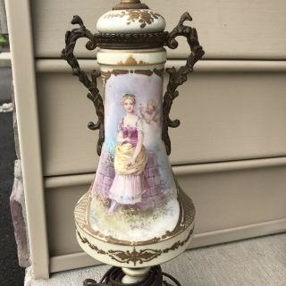 Antique Porcelain Sevres Hand Painted And Signed Lamp