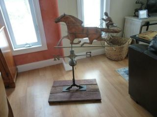 Vintage Weathervane Trotting Horse Sulky Jockey Rider Copper