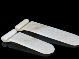 Two Carved Chinese Antique Jade Book Marks