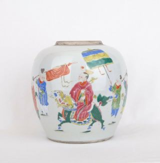 Chinese Porcelain Fencai Jar.  Early Qing.  18th Century.