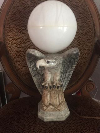 Marble Eagle Lamp With Alabaster Shade,  Art Deco Made In Italy