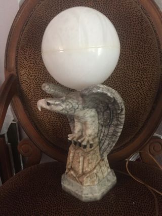 Marble Eagle Lamp With Alabaster Shade,  Art Deco Made In Italy 2