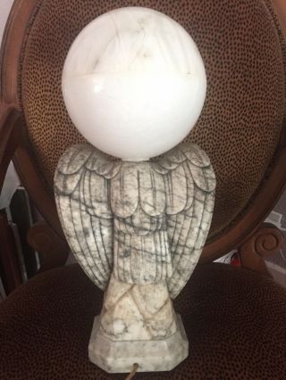 Marble Eagle Lamp With Alabaster Shade,  Art Deco Made In Italy 4
