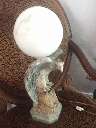 Marble Eagle Lamp With Alabaster Shade,  Art Deco Made In Italy 5