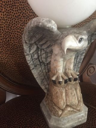 Marble Eagle Lamp With Alabaster Shade,  Art Deco Made In Italy 6