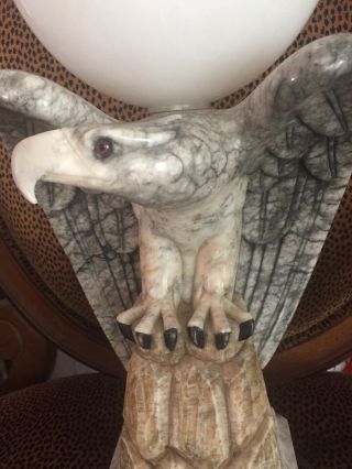 Marble Eagle Lamp With Alabaster Shade,  Art Deco Made In Italy 7