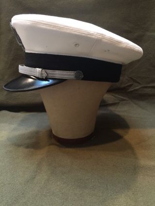 Vintage Military US Air Force White Officers Dress Cap Hat With Badge Flight Ace 2