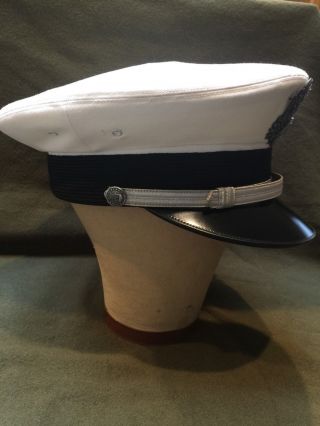 Vintage Military US Air Force White Officers Dress Cap Hat With Badge Flight Ace 5