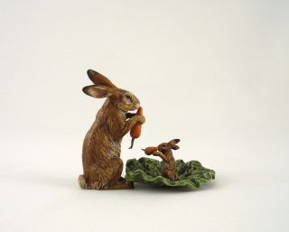 Franz Bergmann Vienna Austria Rabbit Mother And Child With Carrot Hare Bronze