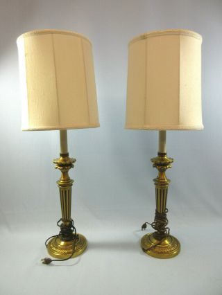Vintage STIFFEL Brass Table Lamp Pair with Shades 28 