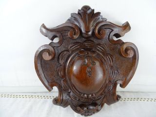 Antique French Carved Wood Pediment Crest Medallion Solid Mahogany