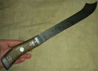 Antique C.  1840 Large Western Bowie Skinning Knife Pewter Inlay In Handle Vafo