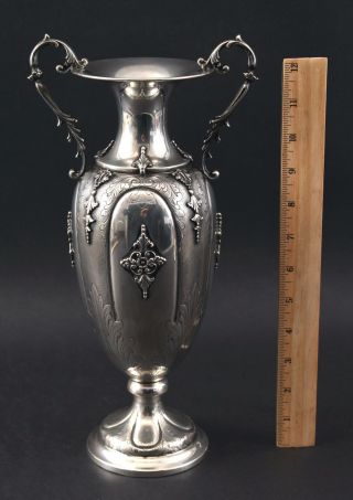 Tall Hallmarked Antique Italian 800 Silver Handled Urn Vase,  Applied Design,  Nr