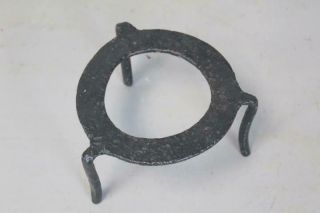 A 18th C Round Wrought Iron Fireplace Footed Hearth Trivet Old Black Paint