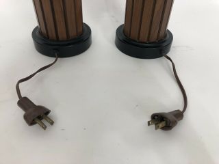 2 Mid Century Modern Gruvwood Table Lamp Pair Fiberglass Caned Double Shade 7