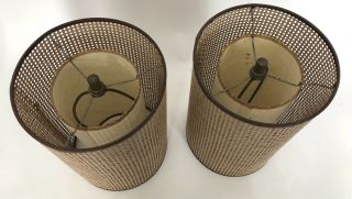 2 Mid Century Modern Gruvwood Table Lamp Pair Fiberglass Caned Double Shade 8