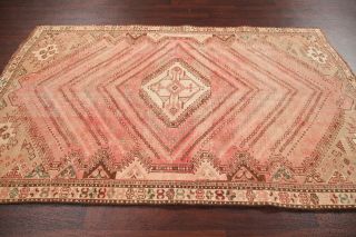 Antique Geometric MUTED PINK CORAL Kashkoli Persian Area Rug Distressed Wool 5x8 12