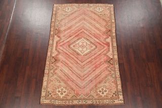 Antique Geometric MUTED PINK CORAL Kashkoli Persian Area Rug Distressed Wool 5x8 2