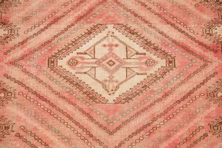 Antique Geometric MUTED PINK CORAL Kashkoli Persian Area Rug Distressed Wool 5x8 4