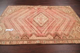 Antique Geometric MUTED PINK CORAL Kashkoli Persian Area Rug Distressed Wool 5x8 8