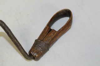 AN EXTREMELY RARE 18TH C WROUGHT IRON AND WOOD HANDLE ROPE WINDER IN OLD SURFACE 8
