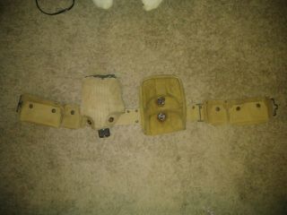 Us Army Ww 2 1943 Ammo Belt 5 Pockets And Canteen With Cup