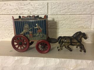 Rare Antique Early American Horse Drawn Harrison Circus Wagon Tin Litho