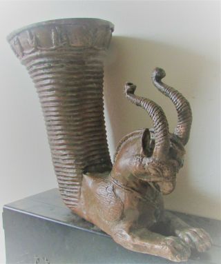 Ancient Persian Bronze Ae Rhyton With Beast Head Rare