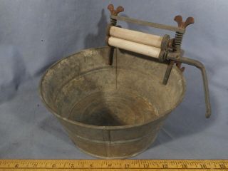 Vtg Small Miniature Metal Bucket Salesman Sample Washtub & Ringger Antique Find