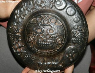 Hongshan Culture Meteorite Iron black magnet Skeleton Skull Human Pattern Statue 3