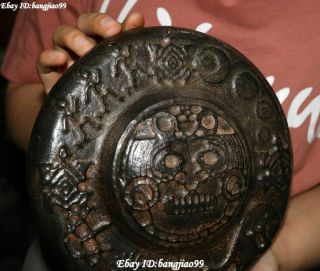 Hongshan Culture Meteorite Iron black magnet Skeleton Skull Human Pattern Statue 8
