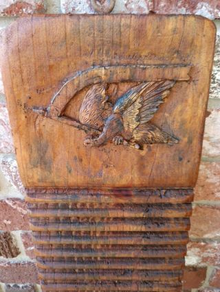 Primitive Antique Wood Carved Folk Art Washboard Creek Board Carved Eagle Top 3