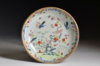 18th Century Chinese Famille Rose Porcelain Bowl With Enamel Bird Scene