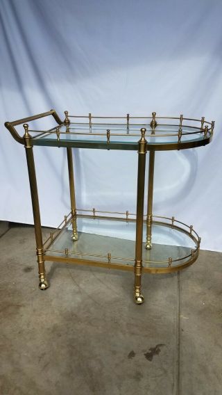 Brass Glass Vintage Tea Cart Mid Century Modern Drink Serving Hollywood Regency 2