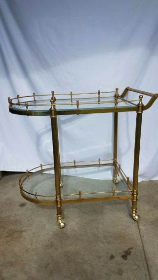 Brass Glass Vintage Tea Cart Mid Century Modern Drink Serving Hollywood Regency 6