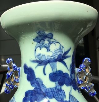 CHINESE PORCELAIN 19THC QING CELADON BLUE WHITE PHOENIX BALUSTER VASE 6