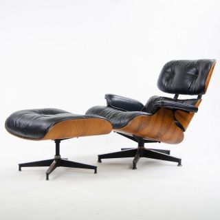 1970 ' s Herman Miller Eames Lounge Chair & Ottoman Rosewood 670 671 Black Leather 3