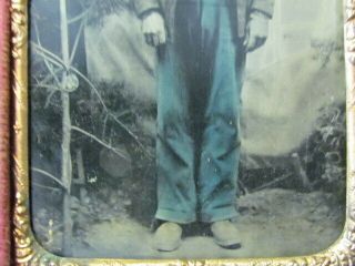 Civil War soldier standing in an outdoor scene unusual size tintype photo & case 6