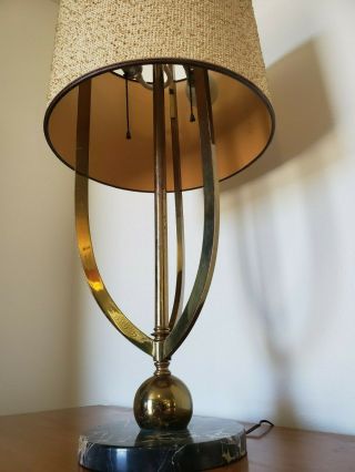 Vtg Mid Century Modern Brass & Marble Table Lamp Atomic Retro