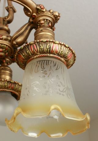 RARE 30 ' s Petite RIDDLE Antique Vintage Ceiling Light Fixture Chandelier 10