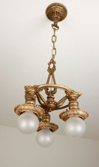 RARE 30 ' s Petite RIDDLE Antique Vintage Ceiling Light Fixture Chandelier 3