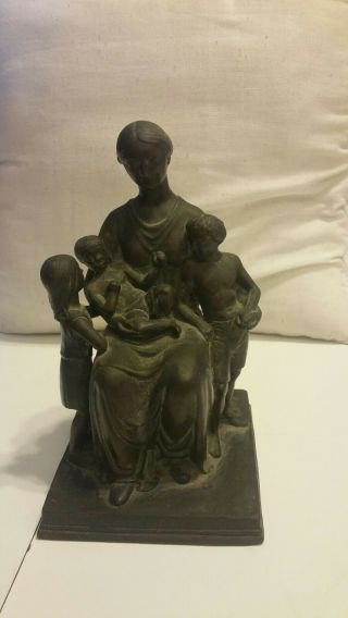 Vintage Bronze Statue Caritas Amer Art Fdry Ny Signed By Artist 1959 Mother Kids